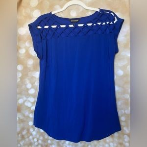 Express Cobalt Blue Open Lattice Detail Top-XS